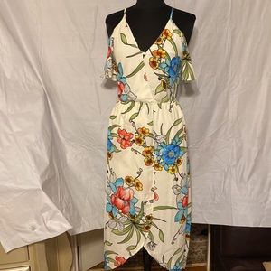 New Fraiche by J floral print shoulder dress size S